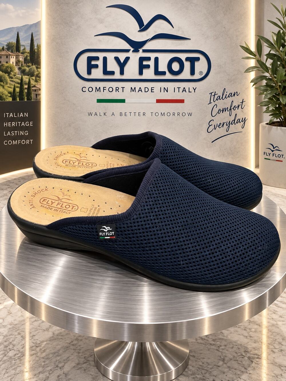 Fly Flot Navy Blue Slip-On Comfort Clogs Mules EU 41 US 9.5-10